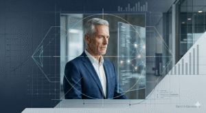 A professional, clean conceptual illustration showing a technical targeting reticle focused on a business leader profile, symbolizing precise definition of a High Ticket B2B ICP. (Free image generated by Gemini for b2btimes.com).